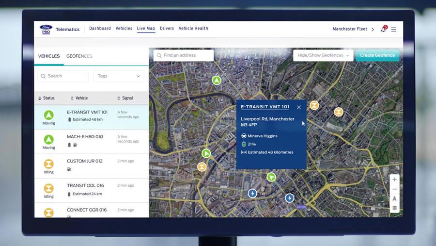 Waarschuwingen en acties via Ford Pro Software